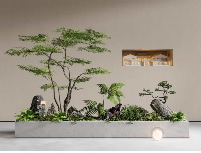 图片[5]-室内造景SU模型现代禅意新中式日式庭院小品别墅天井植物草图大师-KK资源网