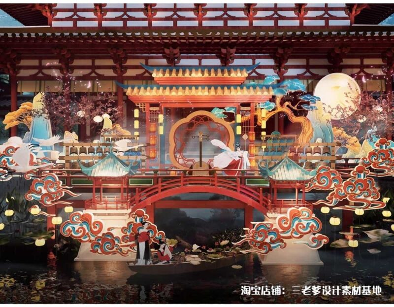 图片[3]-中式古风敦煌大唐文化壁画艺术元素SU模型集市美陈长廊展厅博物馆-KK资源网
