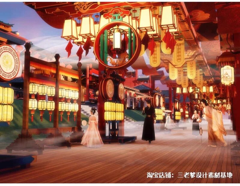 图片[4]-中式古风敦煌大唐文化壁画艺术元素SU模型集市美陈长廊展厅博物馆-KK资源网