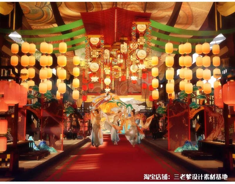 图片[5]-中式古风敦煌大唐文化壁画艺术元素SU模型集市美陈长廊展厅博物馆-KK资源网