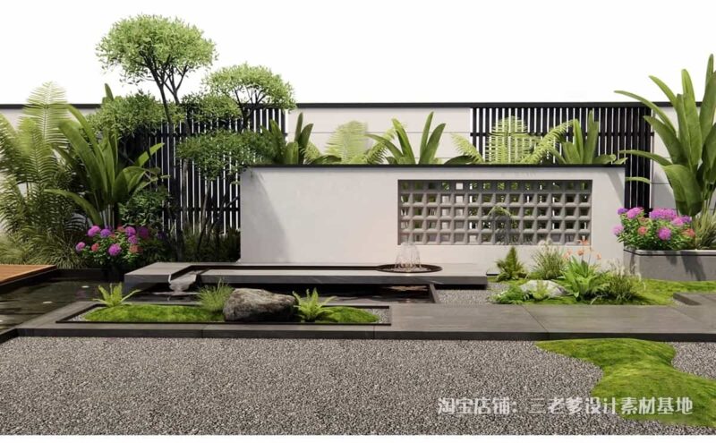 图片[3]-庭院镂空景墙隔断屏风SU模型现代入口景观空心水泥砖户外草图大师-KK资源网