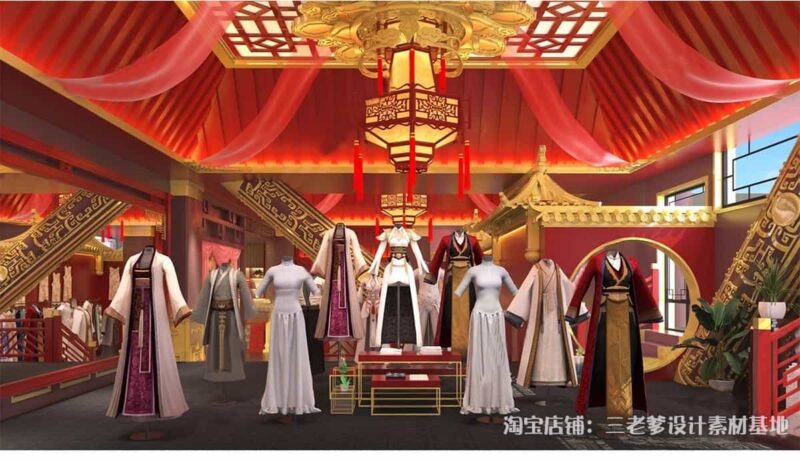 图片[3]-汉服旗袍服装店SU模型文创商店唐宋传统文化古装服饰展厅草图大师-KK资源网