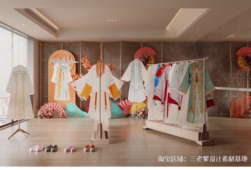 图片[4]-汉服旗袍服装店SU模型文创商店唐宋传统文化古装服饰展厅草图大师-KK资源网