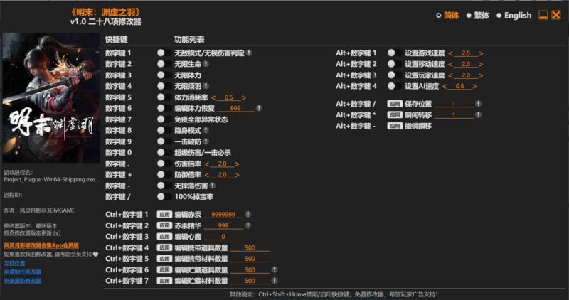 《明末:渊虚之羽》二十八项修改器下载-switch电玩联盟