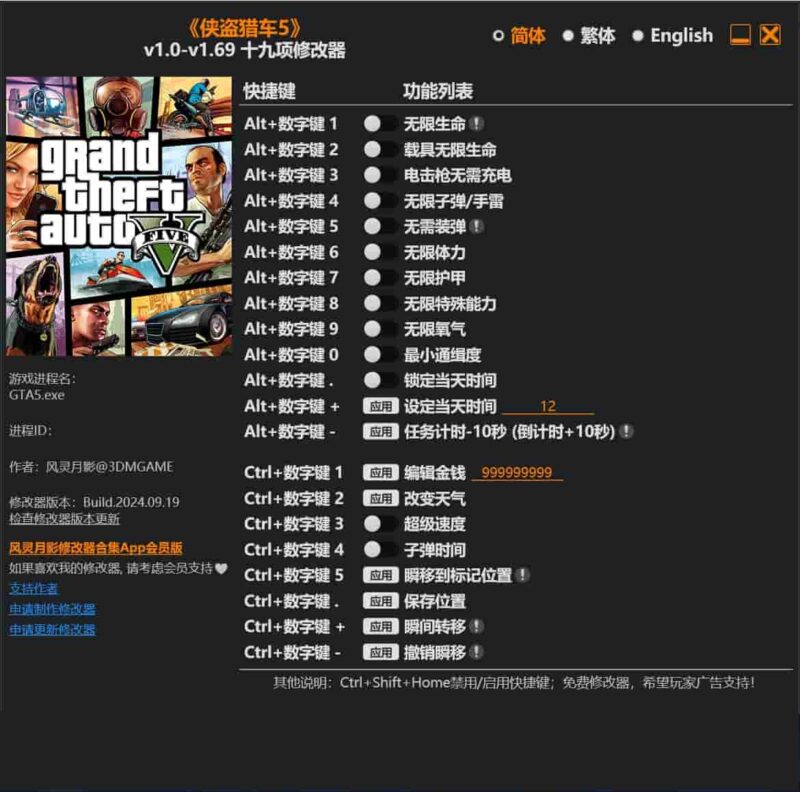 侠盗猎车5 十九项修改器下载-switch电玩联盟